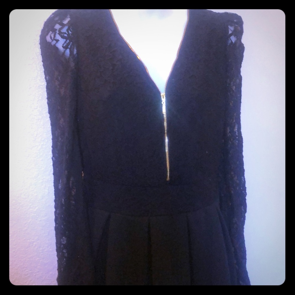 Guess Black Lace Dress with Gold Zipper